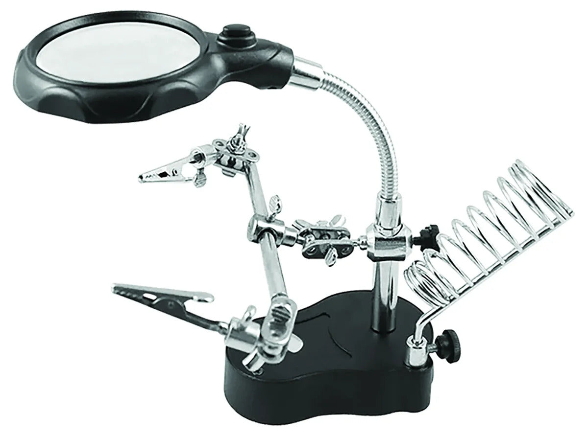 (260538) LUPA REDONDA C/ PINZETAS/ BASE/ LED 65MM 3X